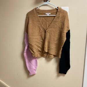 Derek Heart Tan, Pink, and Black V-Neck Cardigan